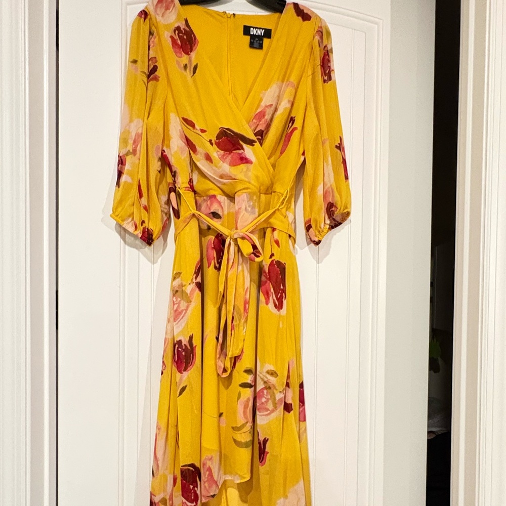 Plus Size Floral-Print Balloon-Sleeve Tie-Waist Dress-14W, Great Condition!